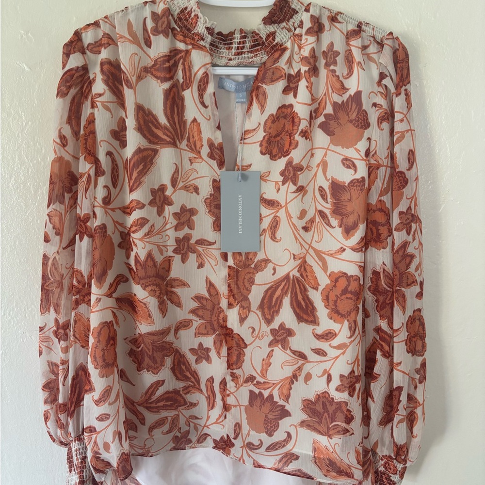 Antonio Melani Floral  Blouse in Rust size 4